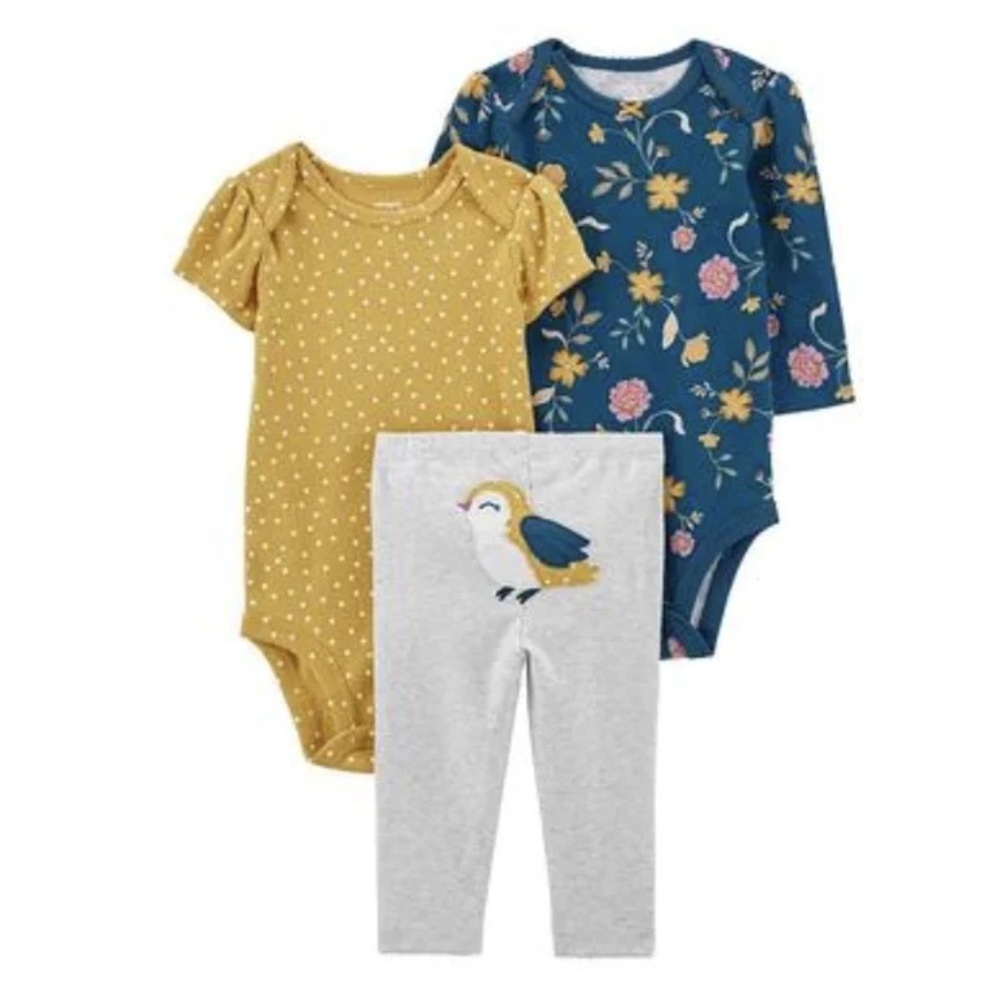 Carter's Baby Girls Pants and Bodysuits, 3 Piece‎ Set - Teal, Mustard Yellow